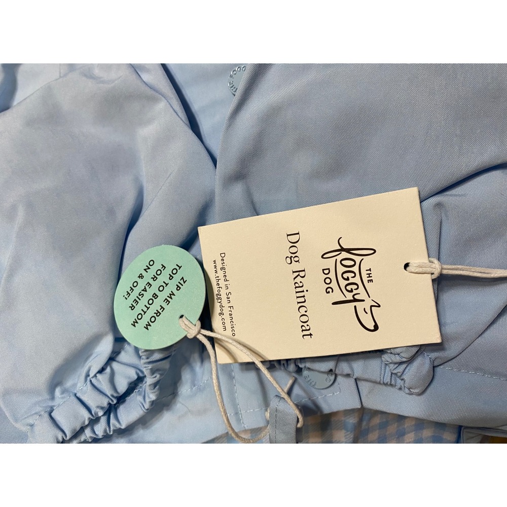 The Foggy Dog Sky Blue Dog Raincoat Gingham Lining Small JAC-00055-03 NWT - Picture 5 of 7